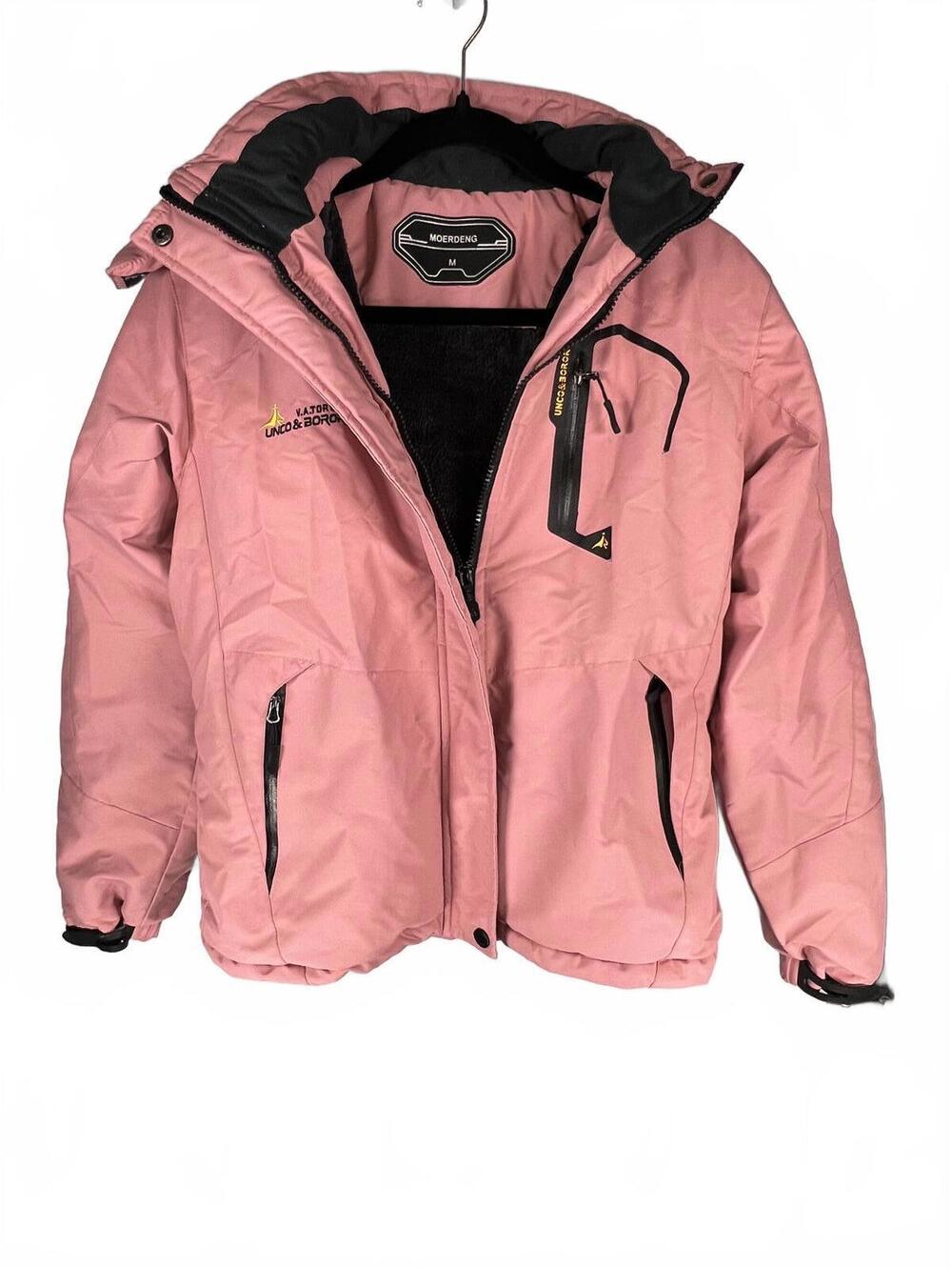 Moerdeng Womens Pink Waterproof Fleece Lined Ski Jacket Hooded Snow Coat Size M